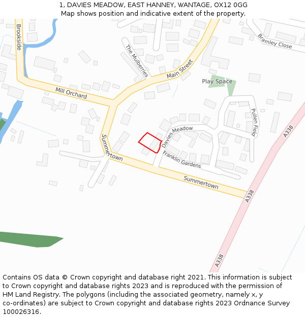 1, DAVIES MEADOW, EAST HANNEY, WANTAGE, OX12 0GG: Location map and indicative extent of plot