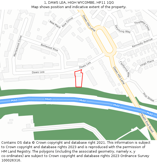 1, DAWS LEA, HIGH WYCOMBE, HP11 1QG: Location map and indicative extent of plot