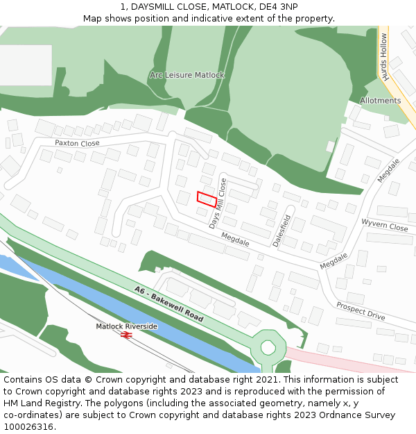 1, DAYSMILL CLOSE, MATLOCK, DE4 3NP: Location map and indicative extent of plot