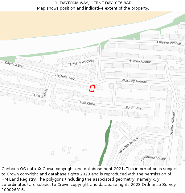 1, DAYTONA WAY, HERNE BAY, CT6 8AP: Location map and indicative extent of plot