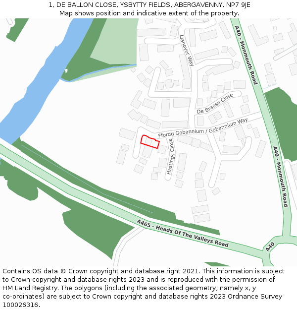 1, DE BALLON CLOSE, YSBYTTY FIELDS, ABERGAVENNY, NP7 9JE: Location map and indicative extent of plot