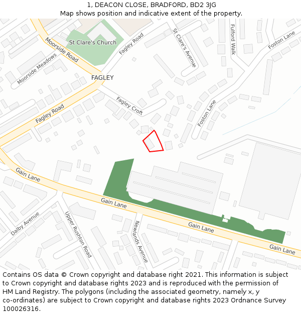 1, DEACON CLOSE, BRADFORD, BD2 3JG: Location map and indicative extent of plot
