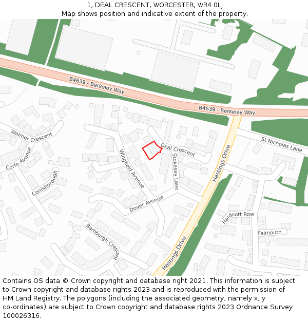 1, DEAL CRESCENT, WORCESTER, WR4 0LJ: Location map and indicative extent of plot