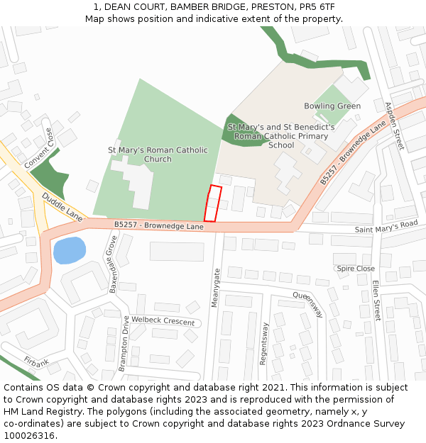 1, DEAN COURT, BAMBER BRIDGE, PRESTON, PR5 6TF: Location map and indicative extent of plot