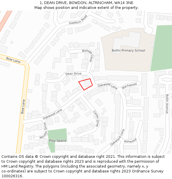 1, DEAN DRIVE, BOWDON, ALTRINCHAM, WA14 3NE: Location map and indicative extent of plot