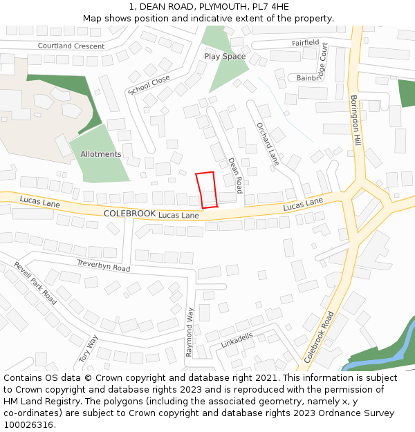 1, DEAN ROAD, PLYMOUTH, PL7 4HE: Location map and indicative extent of plot