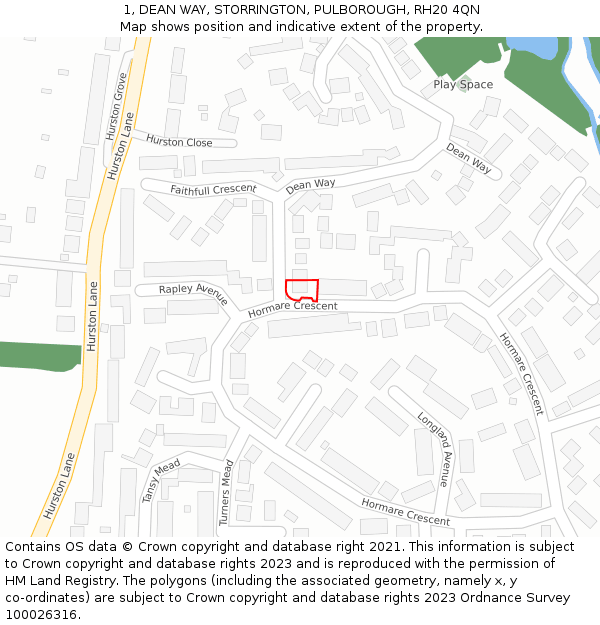 1, DEAN WAY, STORRINGTON, PULBOROUGH, RH20 4QN: Location map and indicative extent of plot