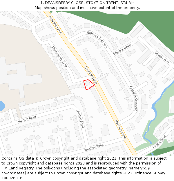 1, DEANSBERRY CLOSE, STOKE-ON-TRENT, ST4 8JH: Location map and indicative extent of plot