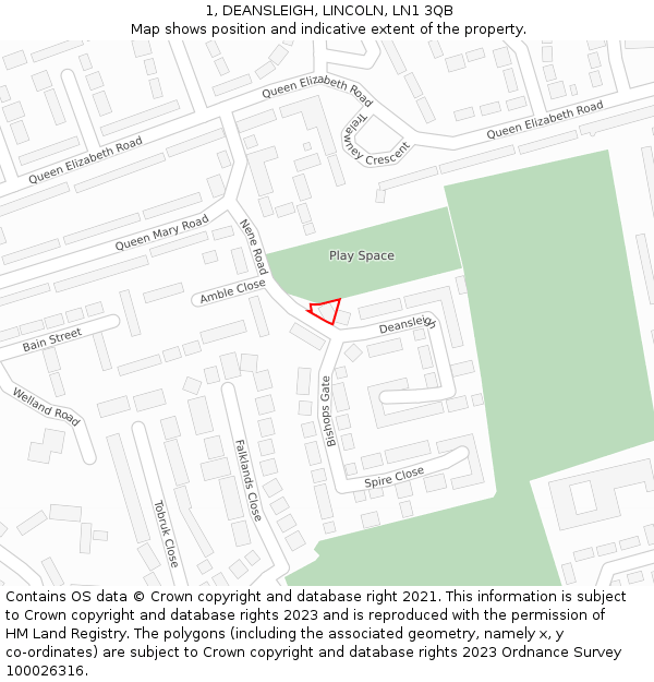 1, DEANSLEIGH, LINCOLN, LN1 3QB: Location map and indicative extent of plot