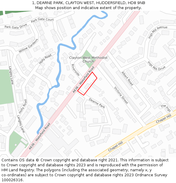 1, DEARNE PARK, CLAYTON WEST, HUDDERSFIELD, HD8 9NB: Location map and indicative extent of plot