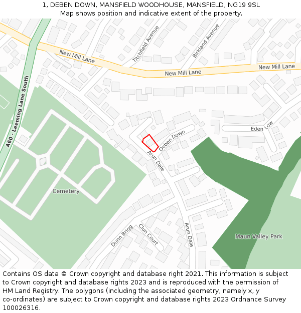 1, DEBEN DOWN, MANSFIELD WOODHOUSE, MANSFIELD, NG19 9SL: Location map and indicative extent of plot