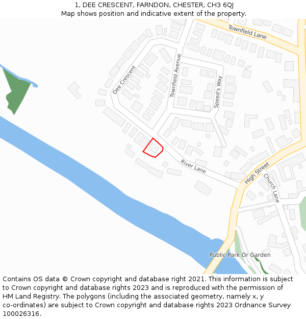 1, DEE CRESCENT, FARNDON, CHESTER, CH3 6QJ: Location map and indicative extent of plot