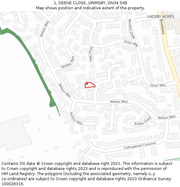 1, DEENE CLOSE, GRIMSBY, DN34 5XB: Location map and indicative extent of plot