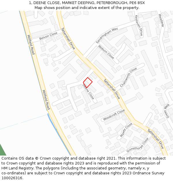 1, DEENE CLOSE, MARKET DEEPING, PETERBOROUGH, PE6 8SX: Location map and indicative extent of plot