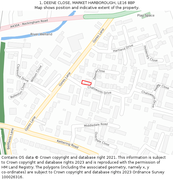 1, DEENE CLOSE, MARKET HARBOROUGH, LE16 8BP: Location map and indicative extent of plot