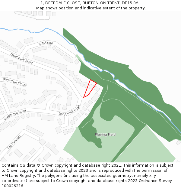 1, DEEPDALE CLOSE, BURTON-ON-TRENT, DE15 0AH: Location map and indicative extent of plot
