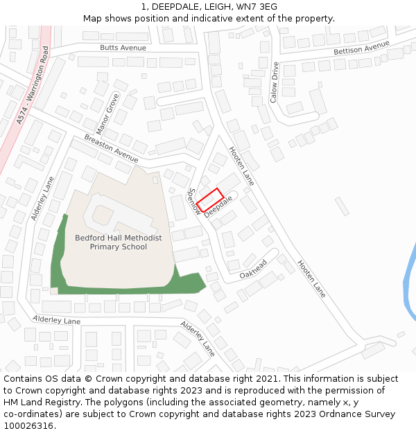 1, DEEPDALE, LEIGH, WN7 3EG: Location map and indicative extent of plot