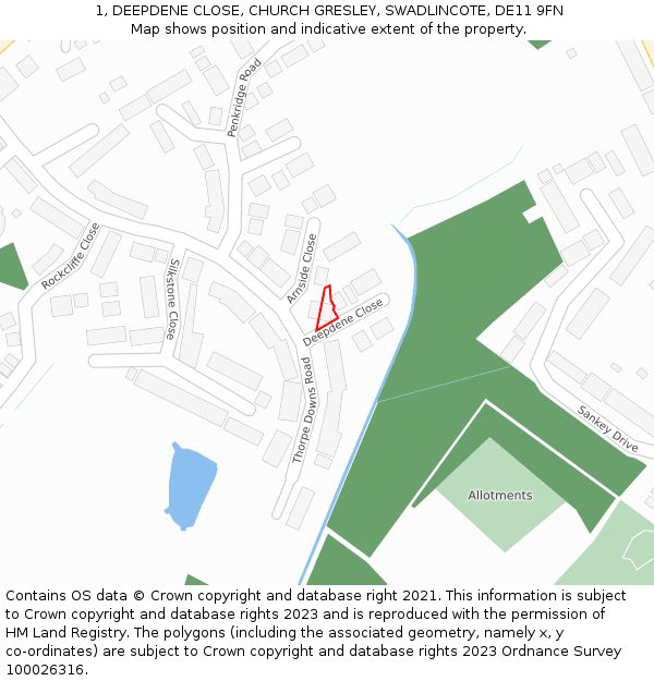 1, DEEPDENE CLOSE, CHURCH GRESLEY, SWADLINCOTE, DE11 9FN: Location map and indicative extent of plot