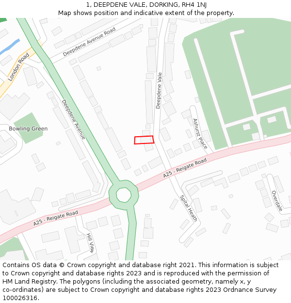 1, DEEPDENE VALE, DORKING, RH4 1NJ: Location map and indicative extent of plot