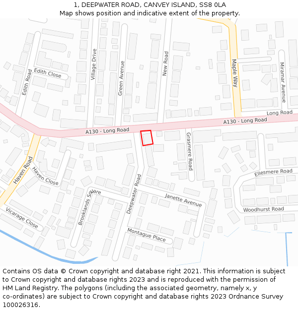 1, DEEPWATER ROAD, CANVEY ISLAND, SS8 0LA: Location map and indicative extent of plot