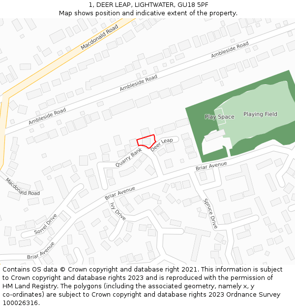 1, DEER LEAP, LIGHTWATER, GU18 5PF: Location map and indicative extent of plot