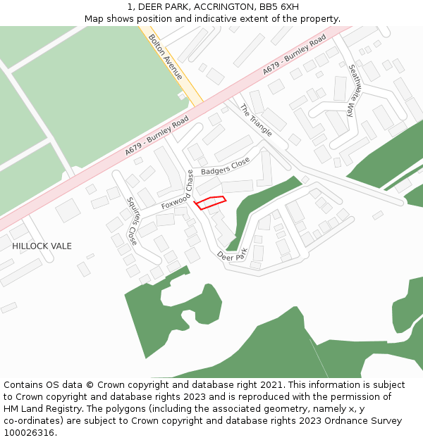 1, DEER PARK, ACCRINGTON, BB5 6XH: Location map and indicative extent of plot