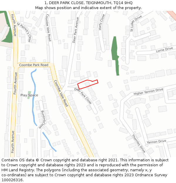 1, DEER PARK CLOSE, TEIGNMOUTH, TQ14 9HQ: Location map and indicative extent of plot