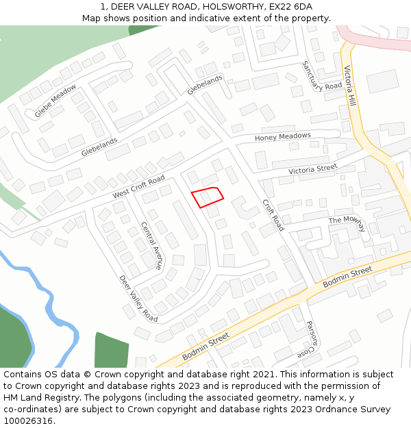 1, DEER VALLEY ROAD, HOLSWORTHY, EX22 6DA: Location map and indicative extent of plot