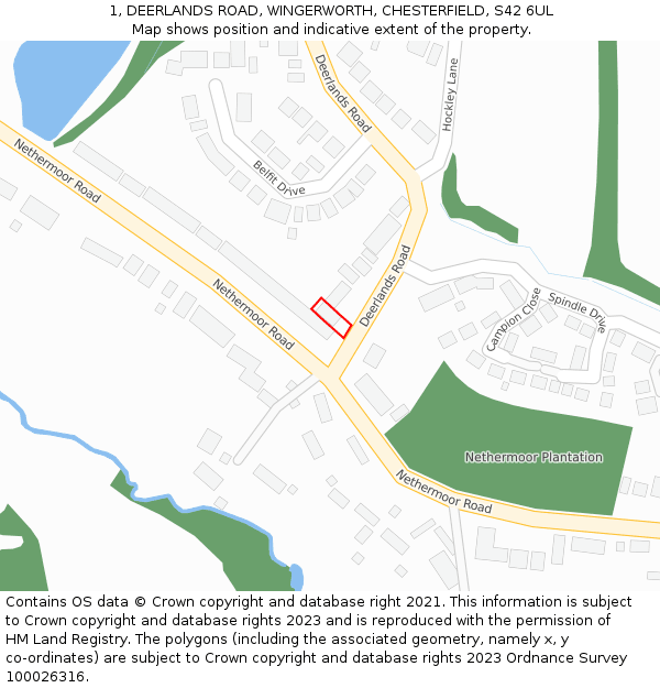 1, DEERLANDS ROAD, WINGERWORTH, CHESTERFIELD, S42 6UL: Location map and indicative extent of plot