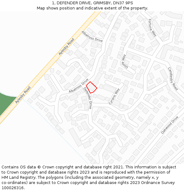 1, DEFENDER DRIVE, GRIMSBY, DN37 9PS: Location map and indicative extent of plot