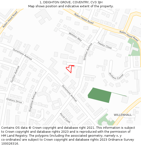 1, DEIGHTON GROVE, COVENTRY, CV3 3JH: Location map and indicative extent of plot