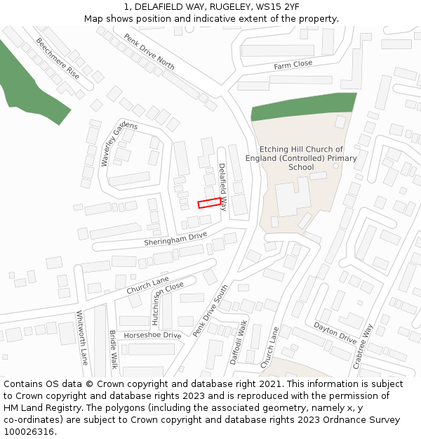 1, DELAFIELD WAY, RUGELEY, WS15 2YF: Location map and indicative extent of plot