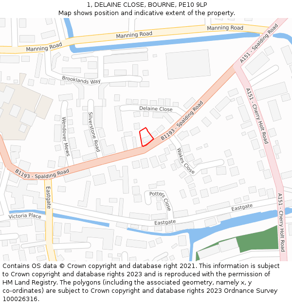 1, DELAINE CLOSE, BOURNE, PE10 9LP: Location map and indicative extent of plot