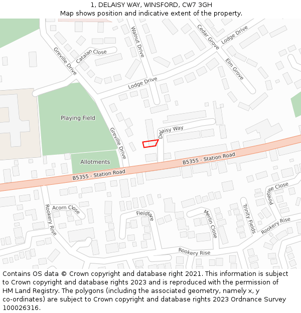 1, DELAISY WAY, WINSFORD, CW7 3GH: Location map and indicative extent of plot