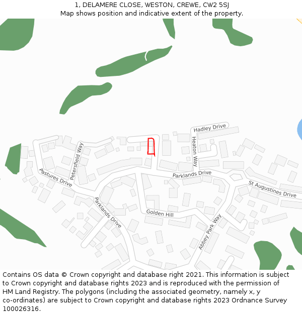 1, DELAMERE CLOSE, WESTON, CREWE, CW2 5SJ: Location map and indicative extent of plot