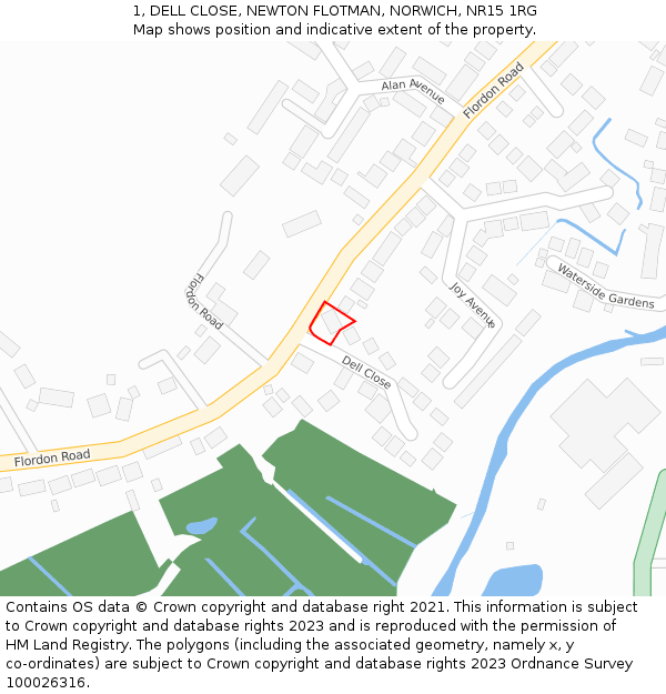 1, DELL CLOSE, NEWTON FLOTMAN, NORWICH, NR15 1RG: Location map and indicative extent of plot