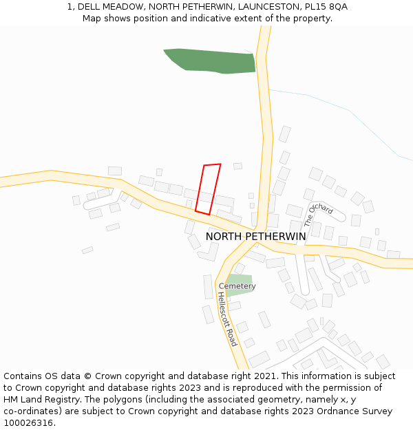 1, DELL MEADOW, NORTH PETHERWIN, LAUNCESTON, PL15 8QA: Location map and indicative extent of plot