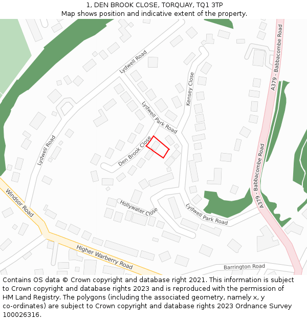 1, DEN BROOK CLOSE, TORQUAY, TQ1 3TP: Location map and indicative extent of plot