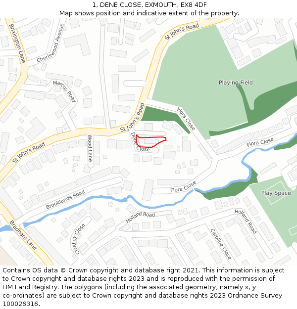 1, DENE CLOSE, EXMOUTH, EX8 4DF: Location map and indicative extent of plot