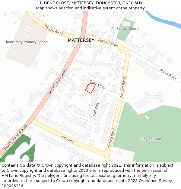 1, DENE CLOSE, MATTERSEY, DONCASTER, DN10 5HX: Location map and indicative extent of plot