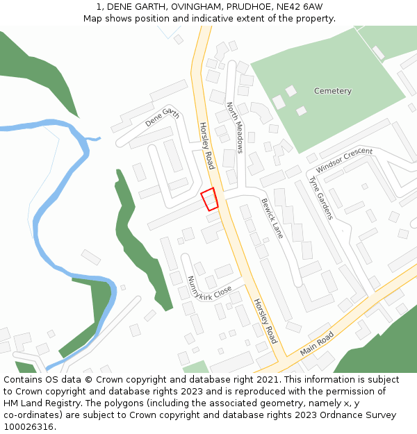 1, DENE GARTH, OVINGHAM, PRUDHOE, NE42 6AW: Location map and indicative extent of plot