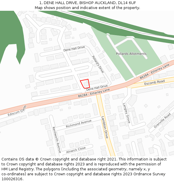 1, DENE HALL DRIVE, BISHOP AUCKLAND, DL14 6UF: Location map and indicative extent of plot