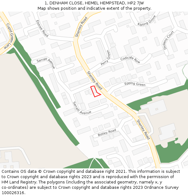 1, DENHAM CLOSE, HEMEL HEMPSTEAD, HP2 7JW: Location map and indicative extent of plot
