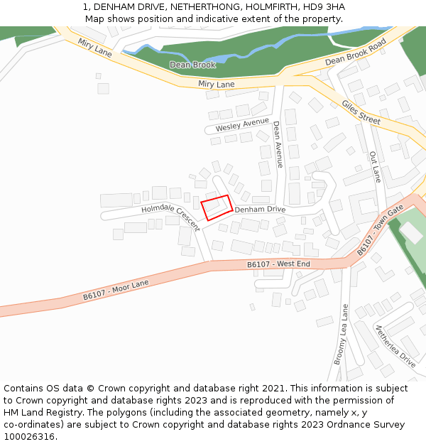 1, DENHAM DRIVE, NETHERTHONG, HOLMFIRTH, HD9 3HA: Location map and indicative extent of plot