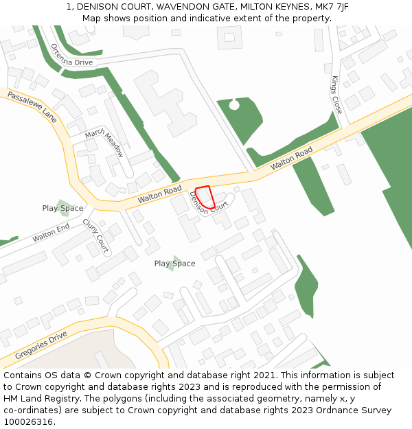 1, DENISON COURT, WAVENDON GATE, MILTON KEYNES, MK7 7JF: Location map and indicative extent of plot