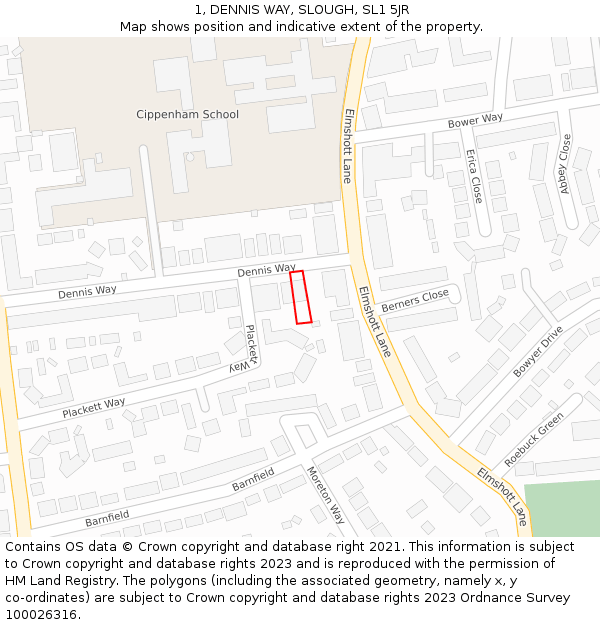 1, DENNIS WAY, SLOUGH, SL1 5JR: Location map and indicative extent of plot