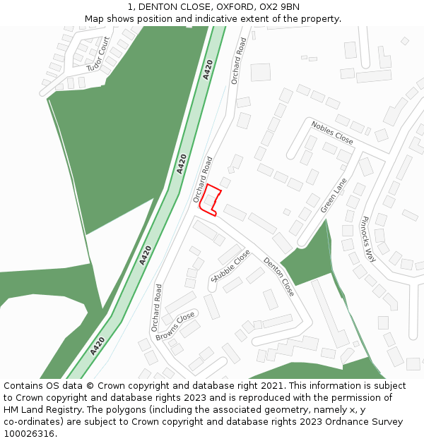 1, DENTON CLOSE, OXFORD, OX2 9BN: Location map and indicative extent of plot