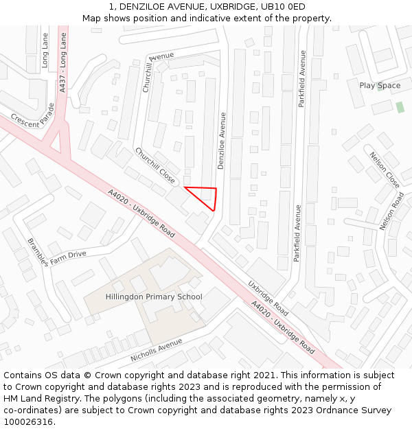 1, DENZILOE AVENUE, UXBRIDGE, UB10 0ED: Location map and indicative extent of plot