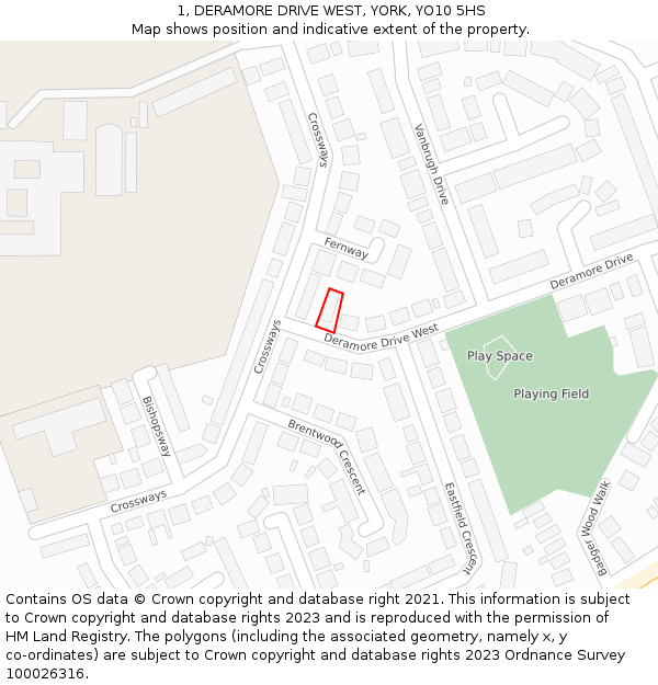 1, DERAMORE DRIVE WEST, YORK, YO10 5HS: Location map and indicative extent of plot