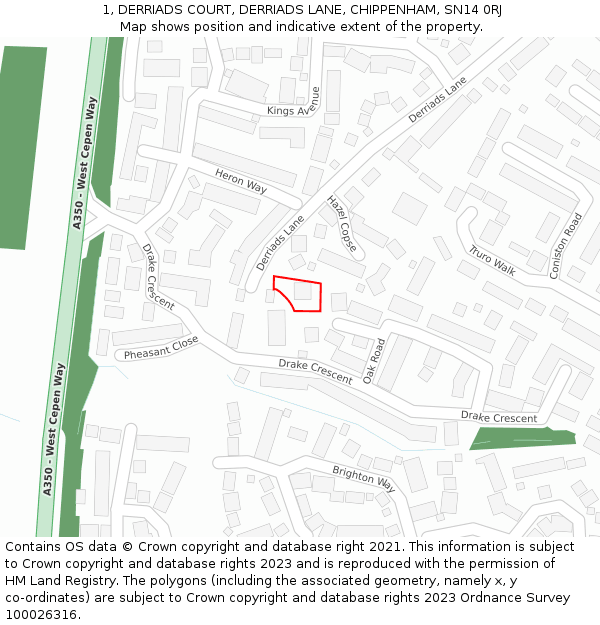 1, DERRIADS COURT, DERRIADS LANE, CHIPPENHAM, SN14 0RJ: Location map and indicative extent of plot